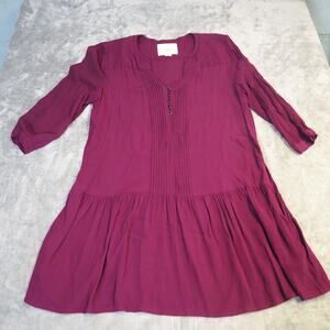 Anthropologie Maeve Galina Drop Waist‎ Dress Sz Large Dark Purple Pin Tuck Tunic